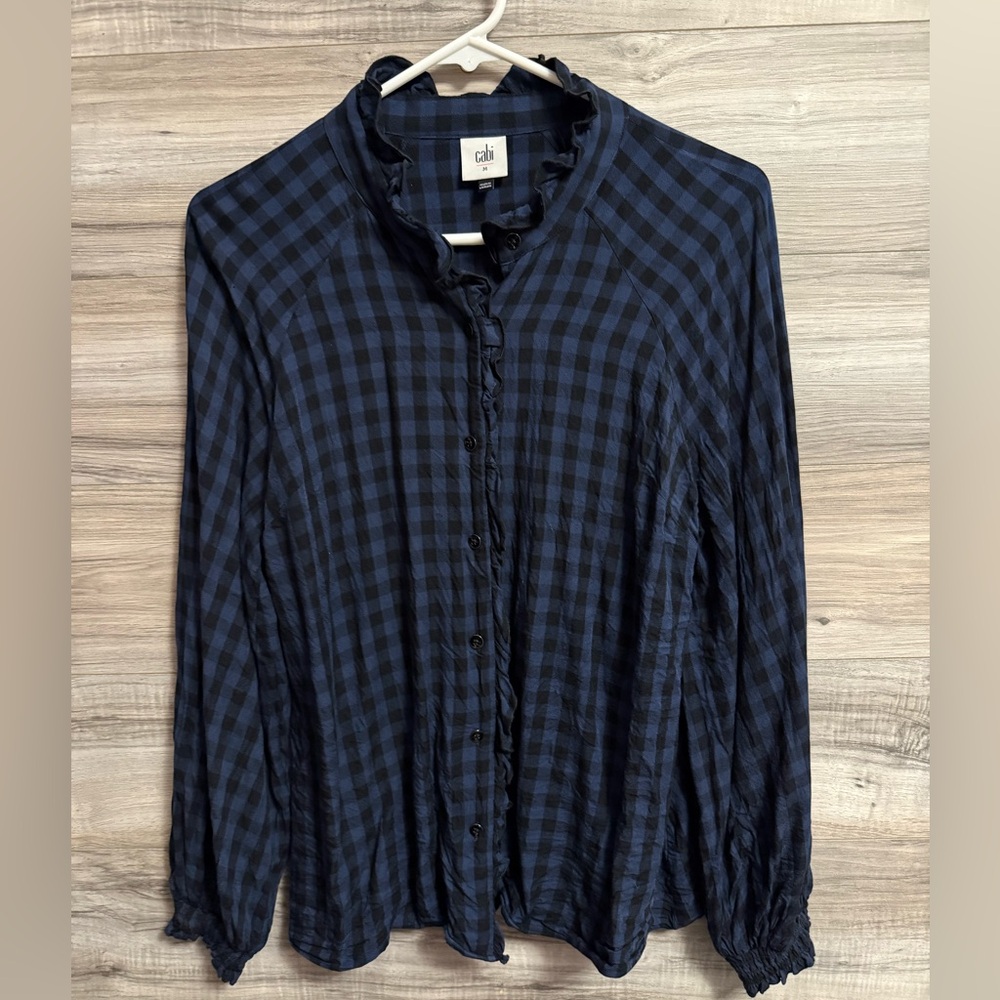 CAbi 3961 Aberdeen Plaid Top Black Blue